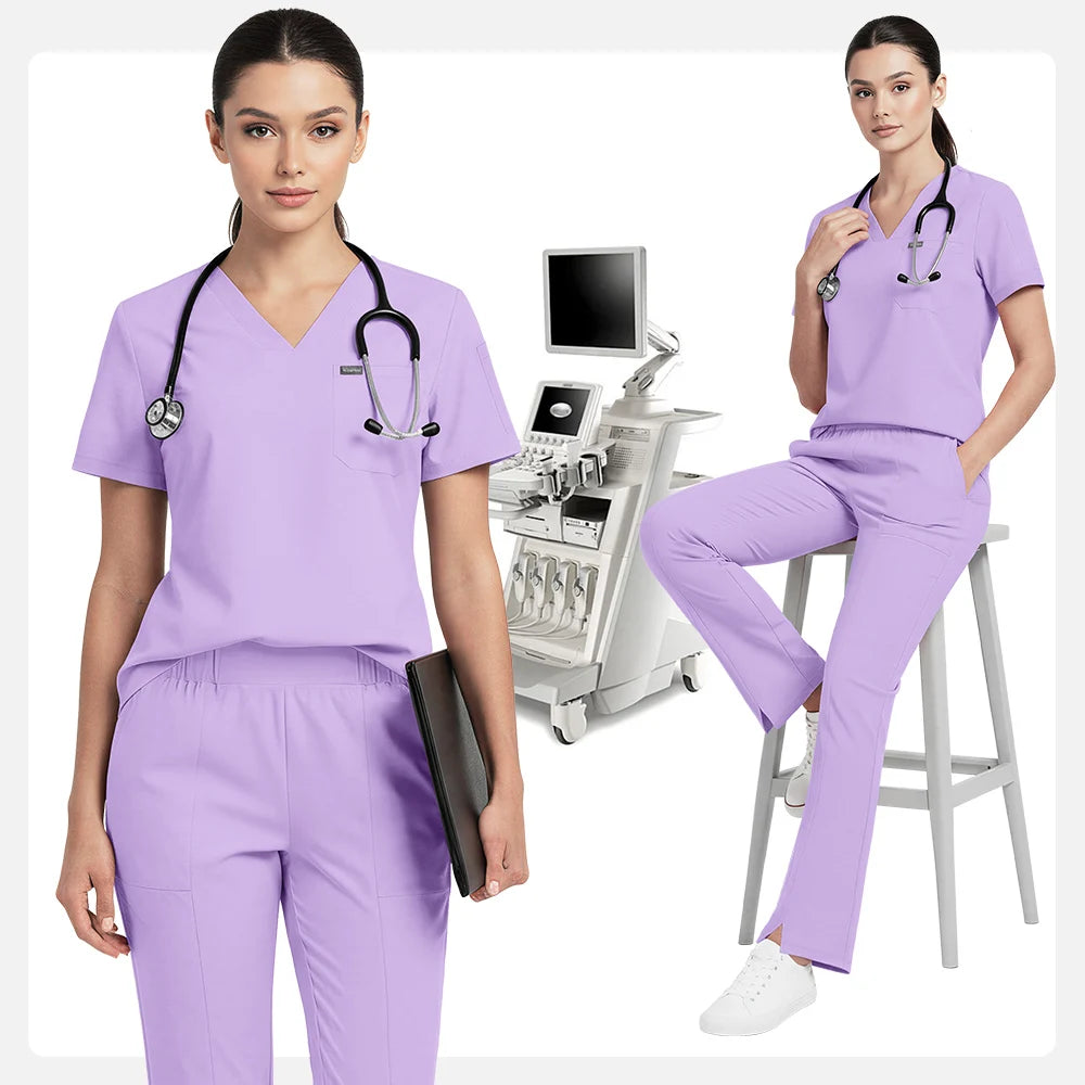Niaahinn Pet Grooming Non-sticky Hair Workwear Surgical Uniform Medical Nurse Uniforms Women Scrubs Sets Pharmacist Work Clothes