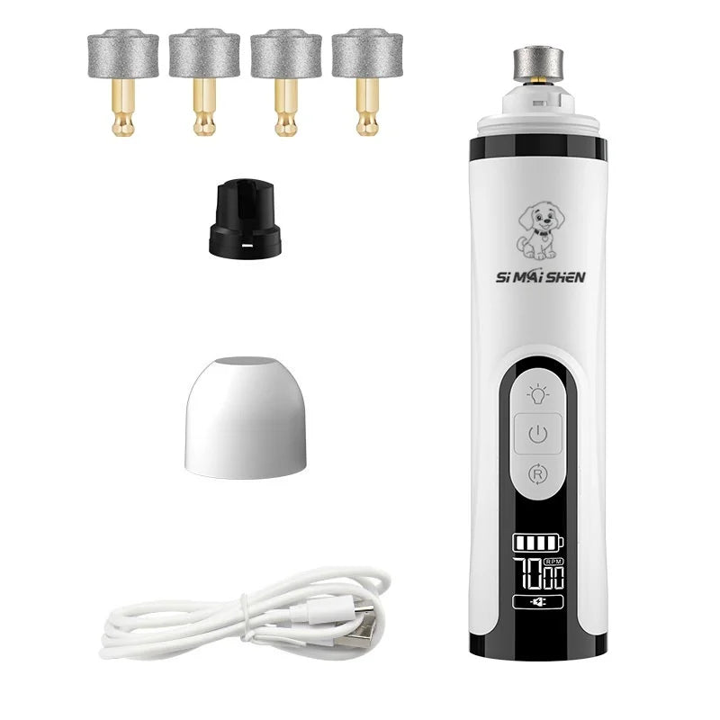 Pet Nail Grinder with LED Light - USB Rechargeable Clipper for Cats and Dogs, Professional Paws Grooming Trimmer Supplies