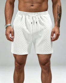 Men's Textured Knit Casual Shorts, Elastic Waist Drawstring Summer Shorts with Pockets for Street & Daily Wear