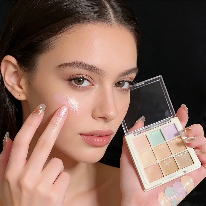 Palette d'anti-cernes et correcteurs de teint multicolores, nuances verte/violette pour le maquillage du visage, couverture des imperfections et des cernes