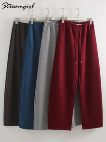 Burgundy Sweatpants Women Straight Leg Sport Bottoms Trousers Lady Autumn Basic Joggers Wide Leg Women's Pants And Trousers Tall
