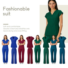 Scrubs Set Nurse Medical Uniforms Doctor Surgery Overalls Beauty Salon Workwear Short Sleeve V-neck Tops+Pants Sets Women Unisex
