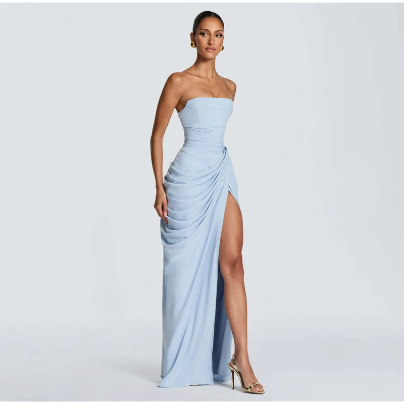 Women Green Ruched Elegant Satin Maxi Dress Mermaid One-shoulder Cutout Slim Fit Flowy Vestido 2026 Lady Summer Evening Vestidos