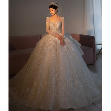 2024 Long Sleeve Beading Wedding Dress  Square Collar Luxury Sweep Train Winter Bridal Gowns Vestido De Noiva Customized