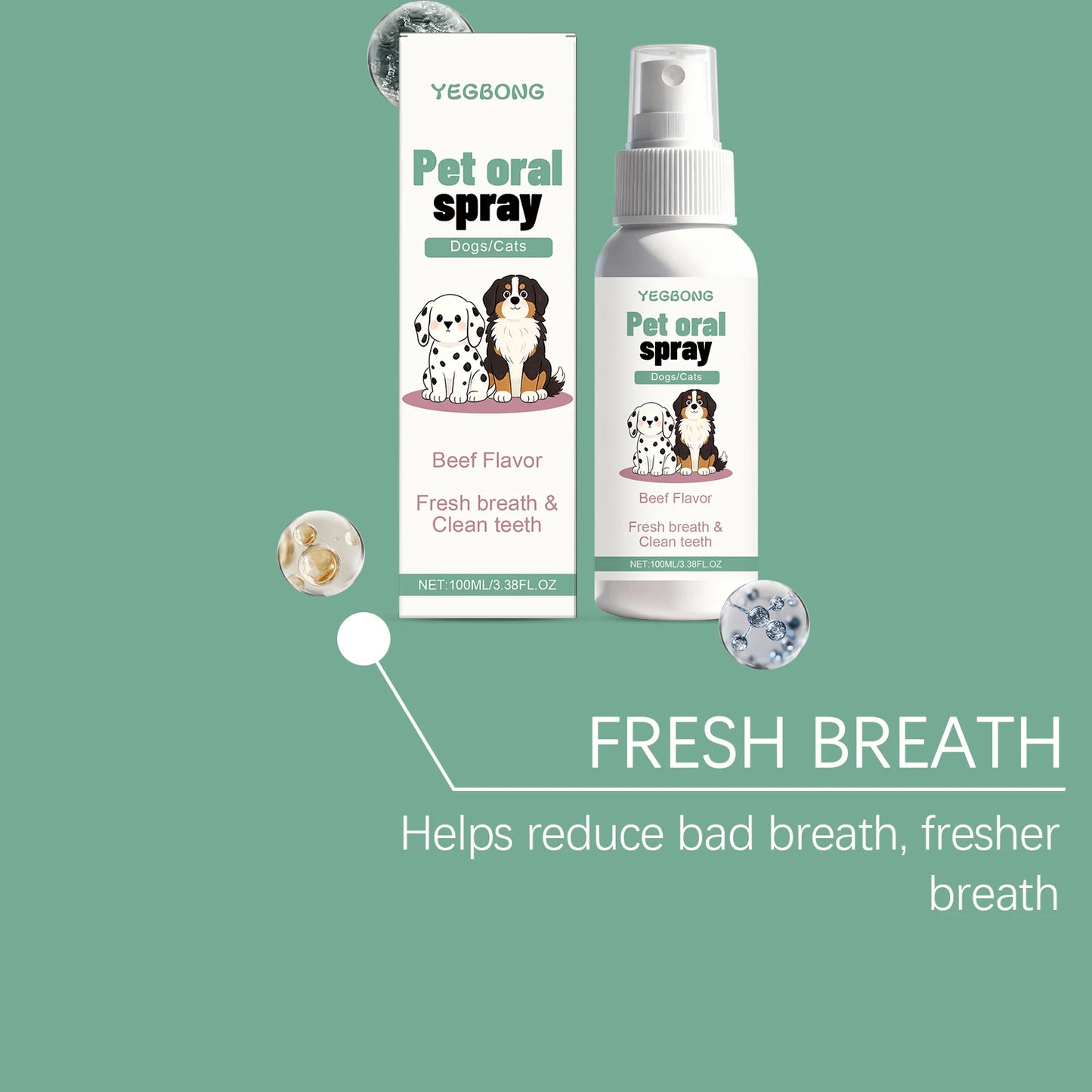 Pet Oral Spray for Dogs Cats Fresh Breath Clean Teeth Remove Plaque Tartar No Rinsing Bad Smell Mouth Harmless Healthy Care