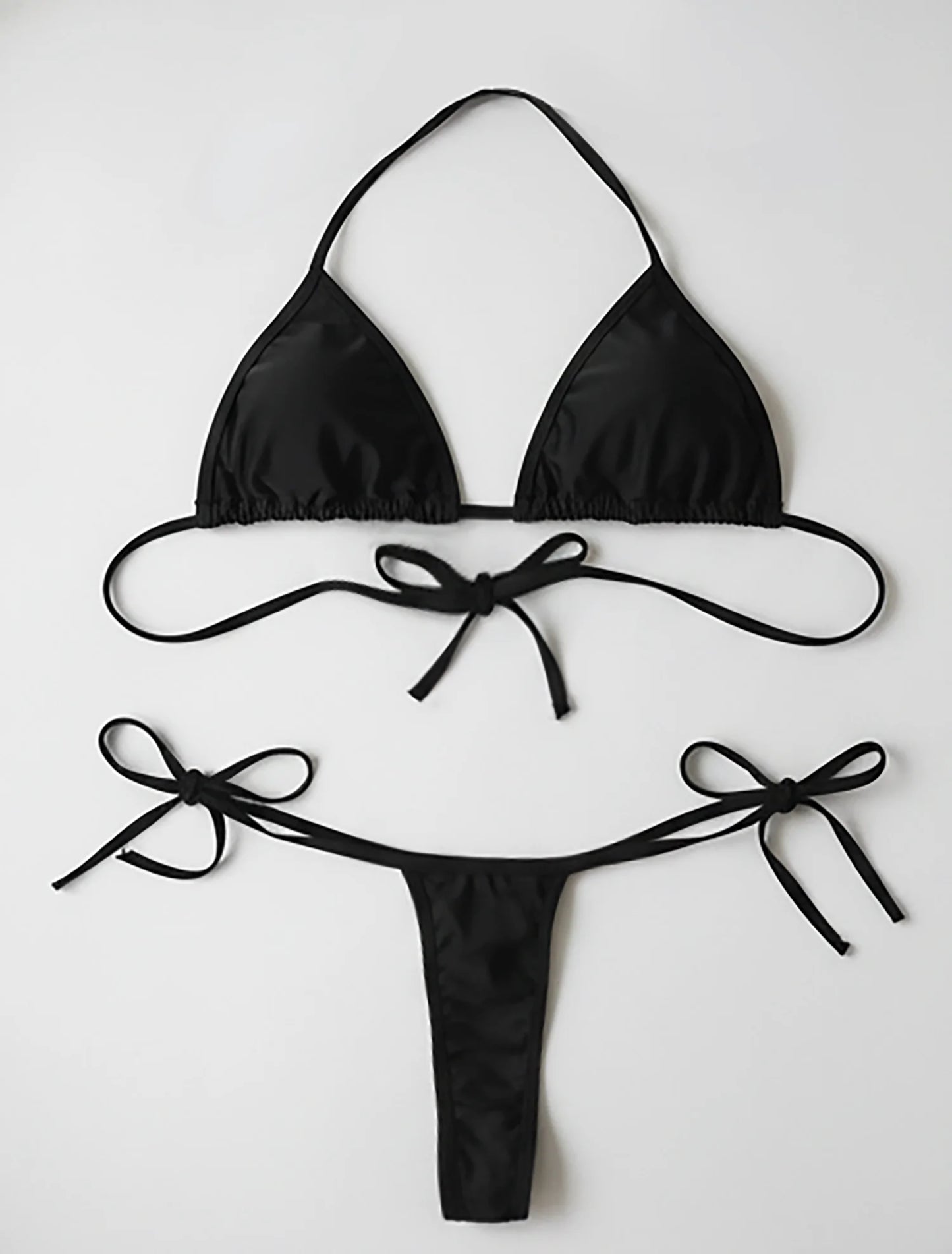 Plus Size Halter Bikini Set Black Ribbed Two Piece Swimsuit