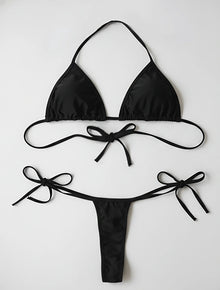 Plus Size Halter Bikini Set Black Ribbed Two Piece Swimsuit