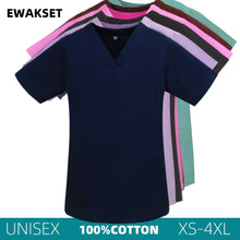 Unisex Solid Surgical Top 100% Cotton Shirt medical Uniforms Short Sleeve V-neck 3 Pocket Scrub Tops for Women Men