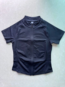 Women Short Sleeve Zippy Top Raglan Cap Sleeve Shirt
