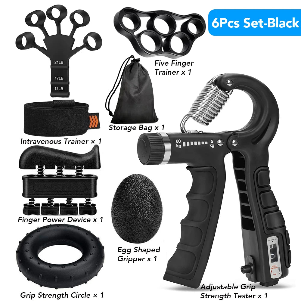 5-60Kg Adjustable Grip Strength Trainer with Finger Exerciser Hand Grip Strengthener for Muscle Building and Injury Recover