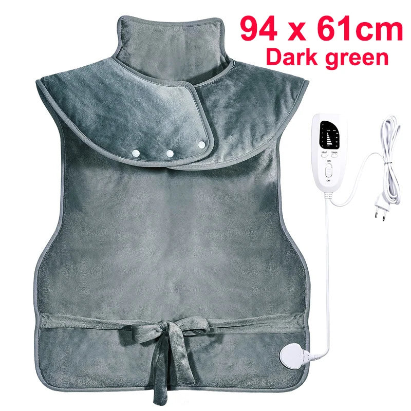 94x61cm 6-speed Temperature Electric Heating Shawl 4 Timing Warm Compress Soft Plush Home Use Coverable Warming Blanket 220V110V