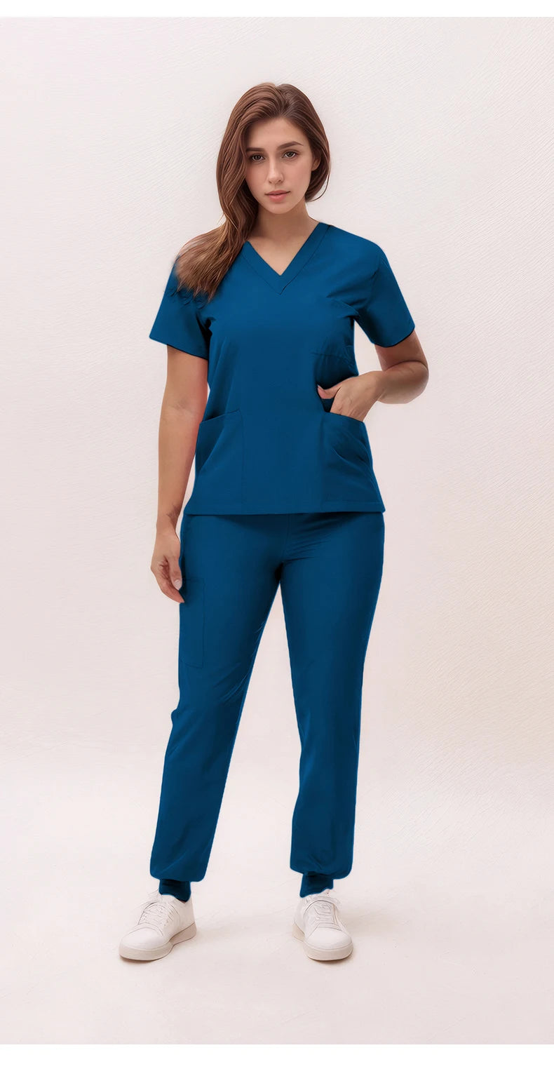 Stretchy Nurse Uniforms V-neck Top Jogger Pants Scrub Sets Surgical Workwear Dentist Nursing Suit Hospital Doctor Outfit S21