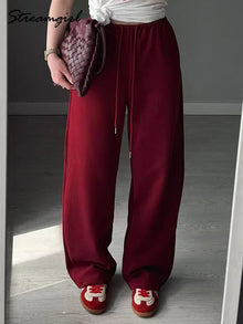 Burgundy Sweatpants Women Straight Leg Sport Bottoms Trousers Lady Autumn Basic Joggers Wide Leg Women's Pants And Trousers Tall