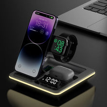 5 in 1 Warm Light Wireless Charger Dock Fast Charging Station for Apple Airpods iWatch iPhone 12 13 14 15 16 17 with Alarm clock