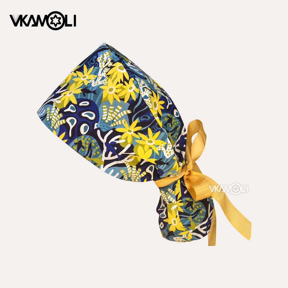 Ribbon Ties Ponytail Hair Holder Nurse Scrub Caps Women Long Hair Ponytail Caps
