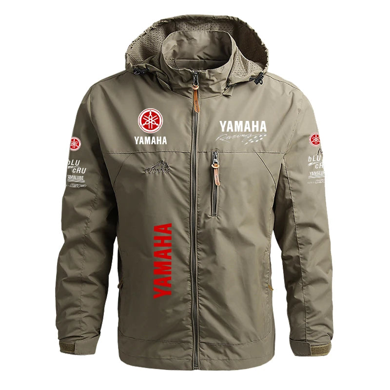 Yamaha Men's Motorcycle Jacket with Windproof and Waterproof Hood, Detachable, Large Size, Spring-Autumn Style, Tactical Jacket