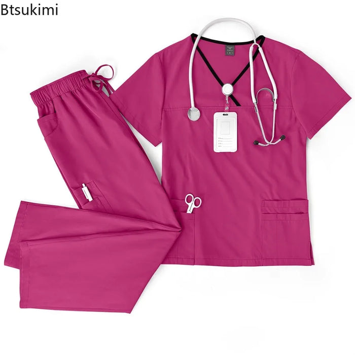 Multicolor V-neck Scrub Tops+Pants Set Pet Hospital Doctor Workwear Unisex Clinical Surgery Uniforms Medical Nurse Uniform S-XXL