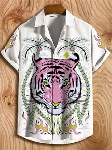 Summer printed men's short sleeved shirt Hawaii fashion lapel top plus size casual men's shirt 2025 style
