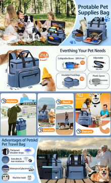 Petskd Outdoor Dog Organizer Bag with Bowl Set Traveling Storage Bag Large Multi-Function Pockets Pet Food Container Backpack