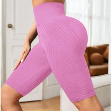 Women High Waist Seamless Slim Shorts Stretchy Push Up Butt Linear Aesthetic Yoga Shorts Knitted Workout Running Leggings