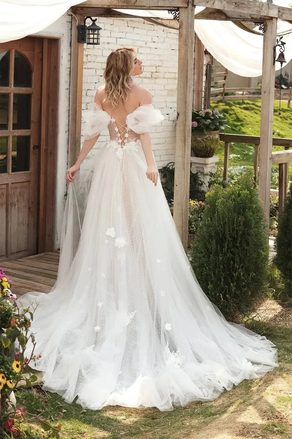 Boho Off The Shoulder V-neck 3d Flower A Line Wedding Dresses Side Slit Custom Made Formal Bridal Grown 2025 Rode De Morrie