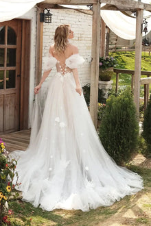 Boho Off The Shoulder V-neck 3d Flower A Line Wedding Dresses Side Slit Custom Made Formal Bridal Grown 2025 Rode De Morrie