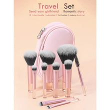10pcs Pink Makeup Brush Set for Beginners Mini Portable Foundation Eyeshadow Brushes with Crystal Handle Includes Brush Pouch