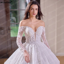 BEPEITHY Customized Sweetheart Long Sleeves Bride Wedding Dresses 2026 Women Princess Glitter Court Train Plus Size Bridal Gown