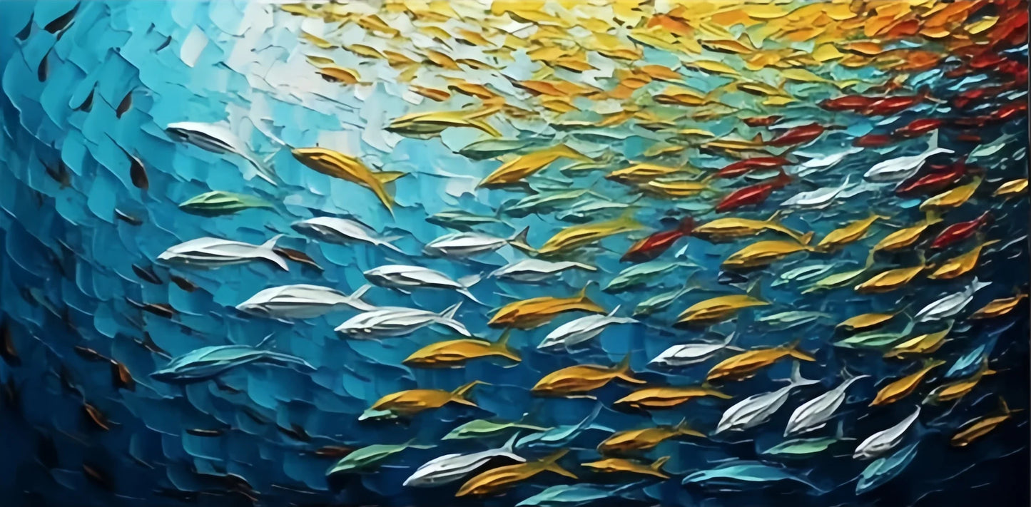 Abstract Blue Sea Fish Canvas Painting Nordic Art Graffiti Large Size Posters Print Modern Living Room Home Decoration Picture
