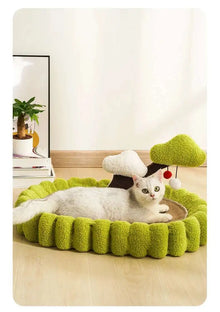 Cat scratch board, cat nest integrated, linen, non shedding, durable, large oval basin, cat claw board, non rotting, round cat