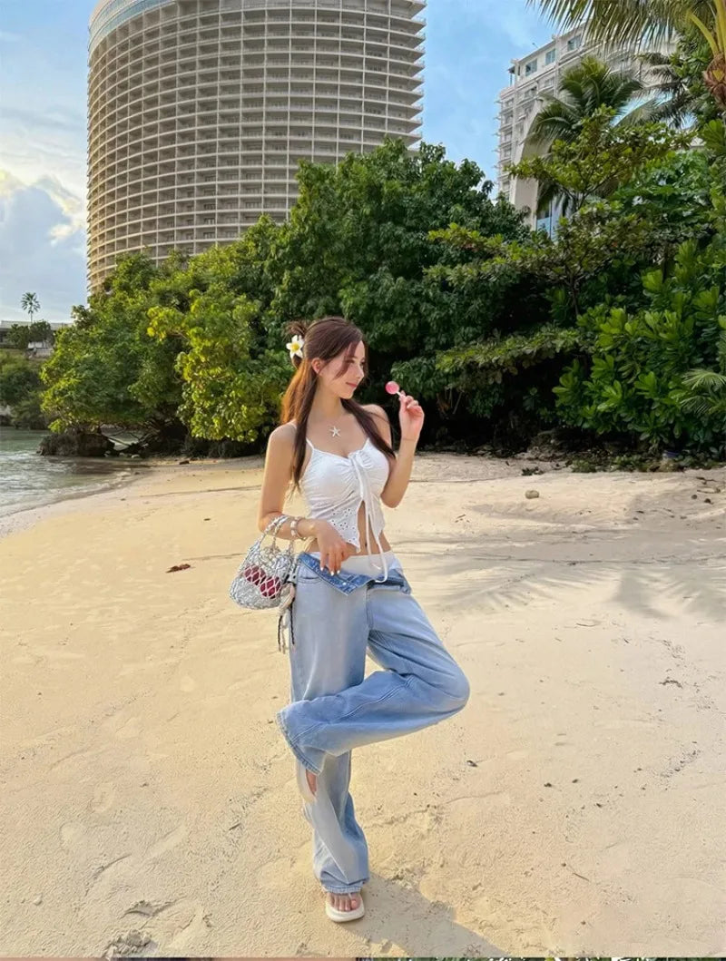 Korean Style Vacation Swimsuit Women's Pure Desire High Waist Small Chest Separate Bikini Fashionable Swimwear Export Quality