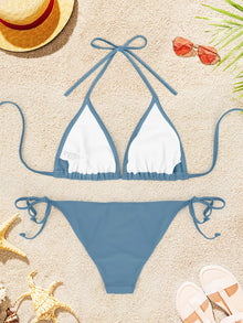 2Pcs Sexy Bikini Swimsuit For Women Solid Color Swimwear Summer Bathing Suits Females Backless Beachwear Halter Swimwear