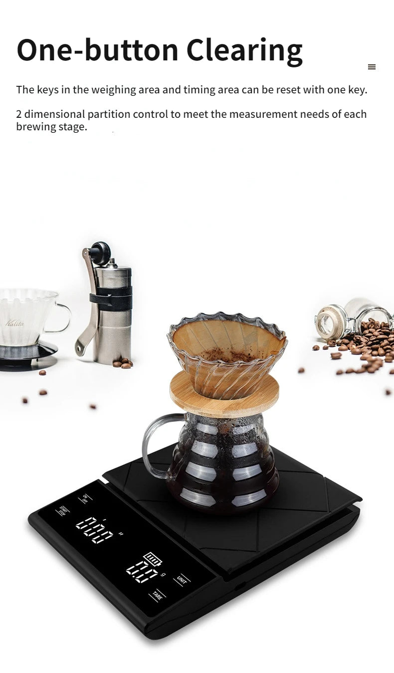 Smart Coffee Electronic Scale High Precision Digital Timing LCD Scale 3kg/0.1g Coffee Balance Measuring Weight Scale for Kitchen