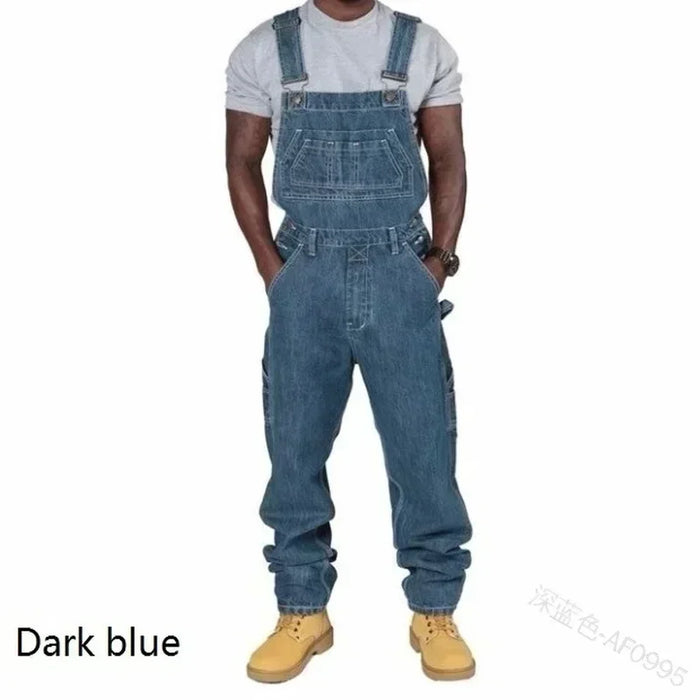 Salopette Jean Homme 2024 Combinaison Homme Poches Décontracté Ample Longue Pantalon Jean Coupe Slim Épissure Droite Combinaison Automne Grande Taille Long Jean Homme