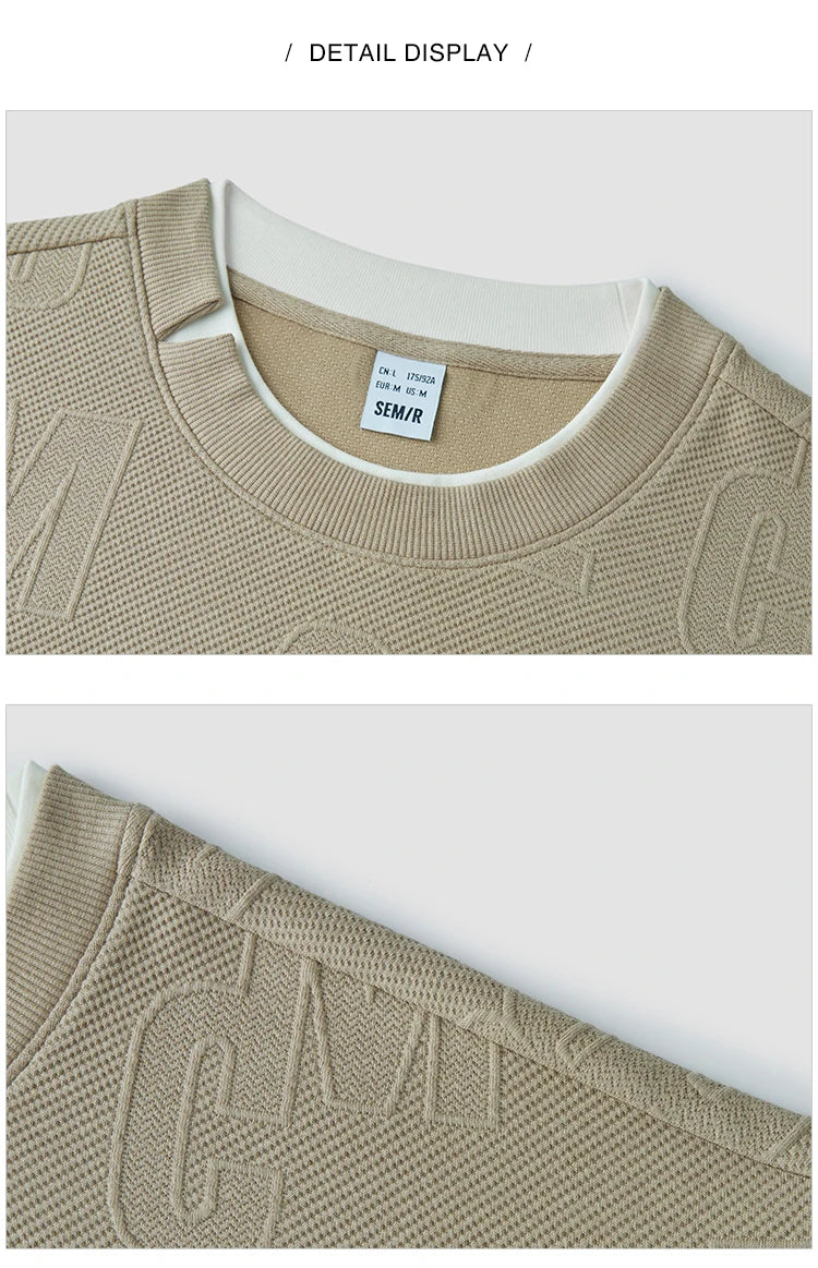 Semir Hoodie Men Color Block Fake Two Piece 2025 Autumn New Textured Letter Jacquard Casual Top