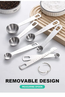 Stainless steel measuring spoon 4/6/7/8 pcs set with scale measuring ruler spoon kitchen coffee baking measuring tool set