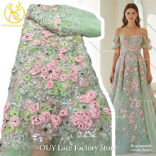 Beautiful Nigerian 3D Flower Lace Fabric 2026 African Beaded Sequins Lace Fabric French Embroidery Tulle Lace Wedding Dress