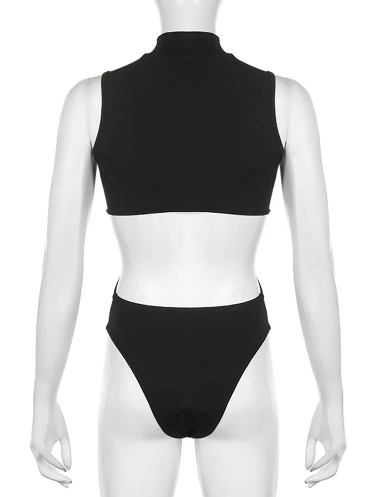 Gothic Techwear Hollow Out Sleeveless Bodysuit Streetwear