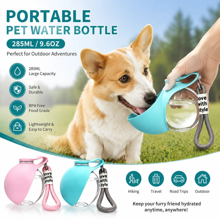 Dog Water Bottle with Removable Silicone Bowl 285ml Portable Dog Drinker 2-in-1 Stainless Steel Travel Pet Supplies