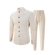 Chemise gaufrée pour homme, chemise tendance à col montant boutonné et pantalon, ensemble 1 ou 2 pièces, confortable, respirant et décontracté