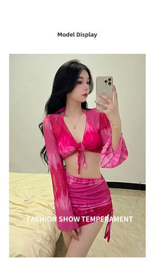 Pure Desire Women's Bikini Swimsuit Set Conservative Slimming Small Chest Gathered Holiday Swimwear Four-Piece Ensemble
