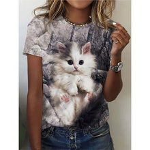 Funny Cat Pattern T Shirt For Women Cute Pet Animal 3D Tee