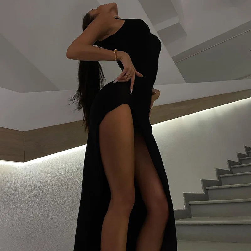 2024 Summer Slit Maxi Dress for Women Elegant Holiday Sexy Sleeveless Club Party Tank Sundresses Solid Clothes