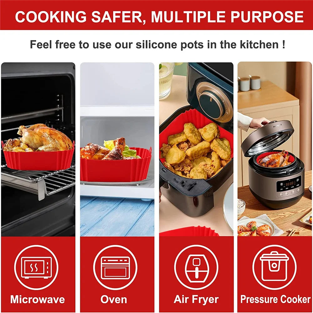22cm Silicone Air Fryers Oven Baking Tray Pizza Fried Chicken Airfryer Silicone Basket Reusable Airfryer Pan Liner Accessories