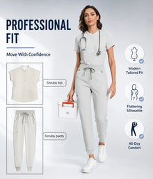 KUNG SCRUBS Beauty Salon Uniforms Women's Surgical Scrubs Set Slim Fit T-Shirt Pants Soft Breathable Nursing Workwear