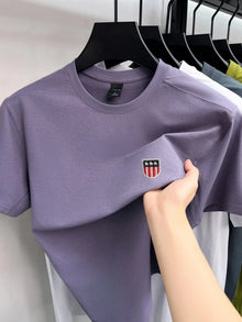 High end ice silk short sleeve T-shirt men's fashion luxury brand exquisite embroidery design, summer breathable round neck top