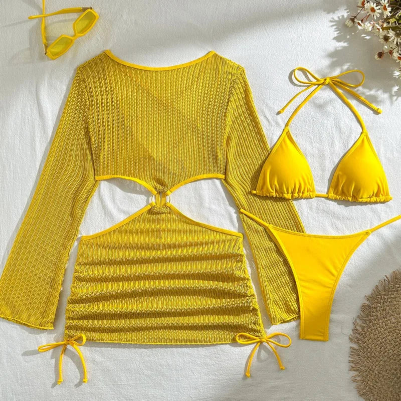 2026 Sexy Women Three Piece Bikini Set Beach Swimwear