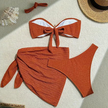 Brown Starfish Bandeau Bikini Set Three Piece Cover Up Women