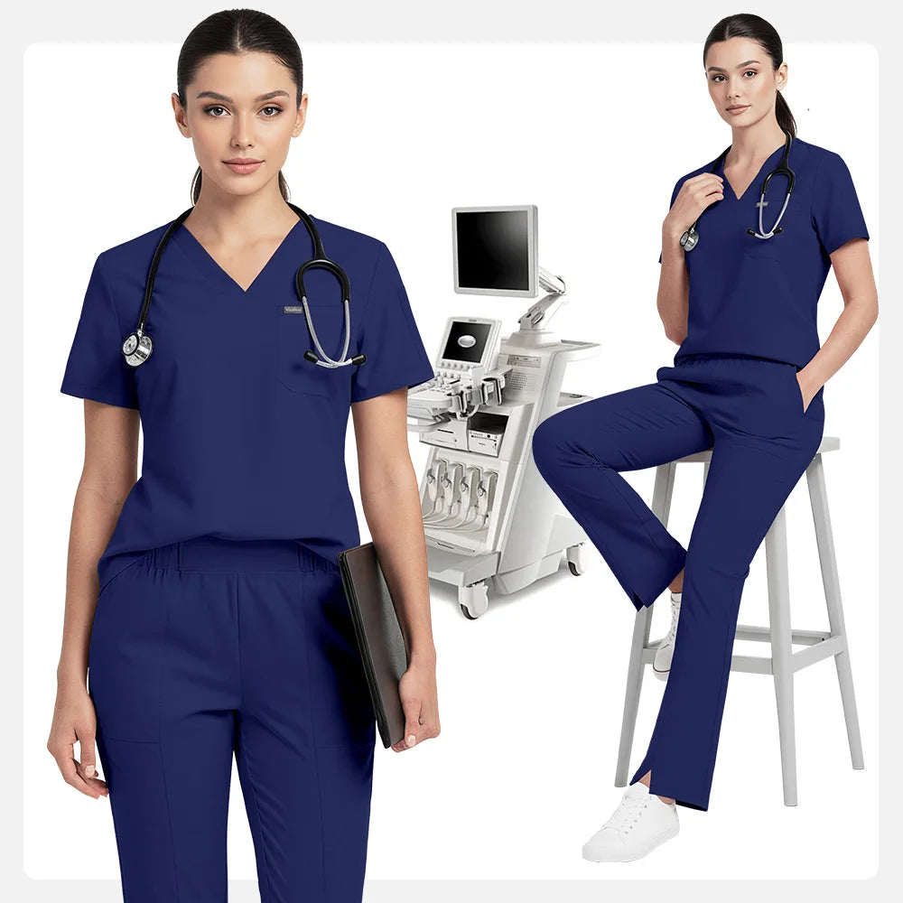 Niaahinn Pet Grooming Non-sticky Hair Workwear Surgical Uniform Medical Nurse Uniforms Women Scrubs Sets Pharmacist Work Clothes