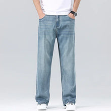 Men's Loose Jeans Summer Fashion Drape Soft Fabric Ultra Thin Pants Wide Legs Ice Silk Lyocell Business Straight Denim Trousers